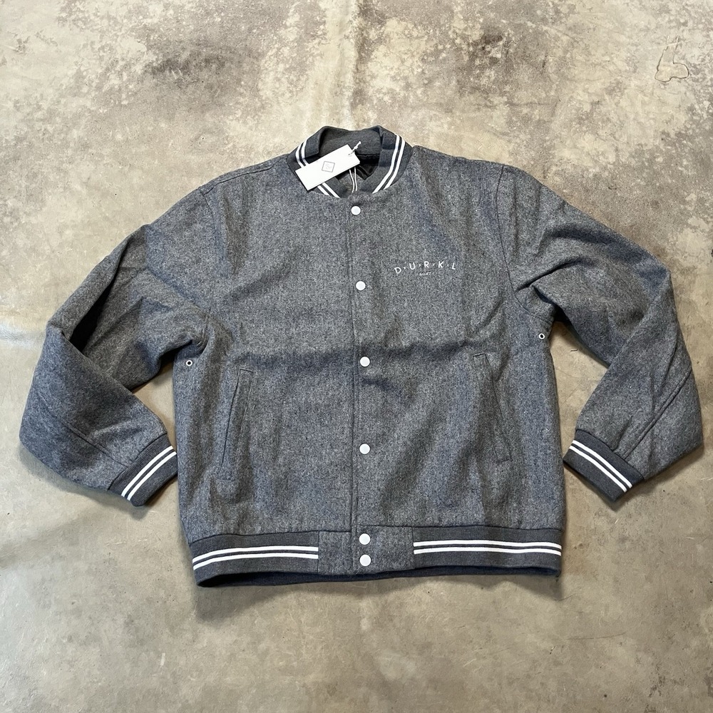 DURKL Varsity Jacket Men's Sz Large Heather Grey Junior High Wool